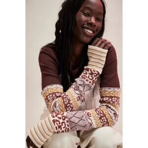 Free People We The Free Chocolate Combo All In Cuff Waffle Stitch Knit Top XS